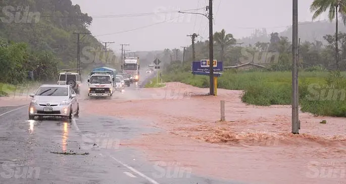 Floodwaters in Veisari, Lami closed parts of the road to motorists on April 27, 2020. Photo: Ronald Kumar