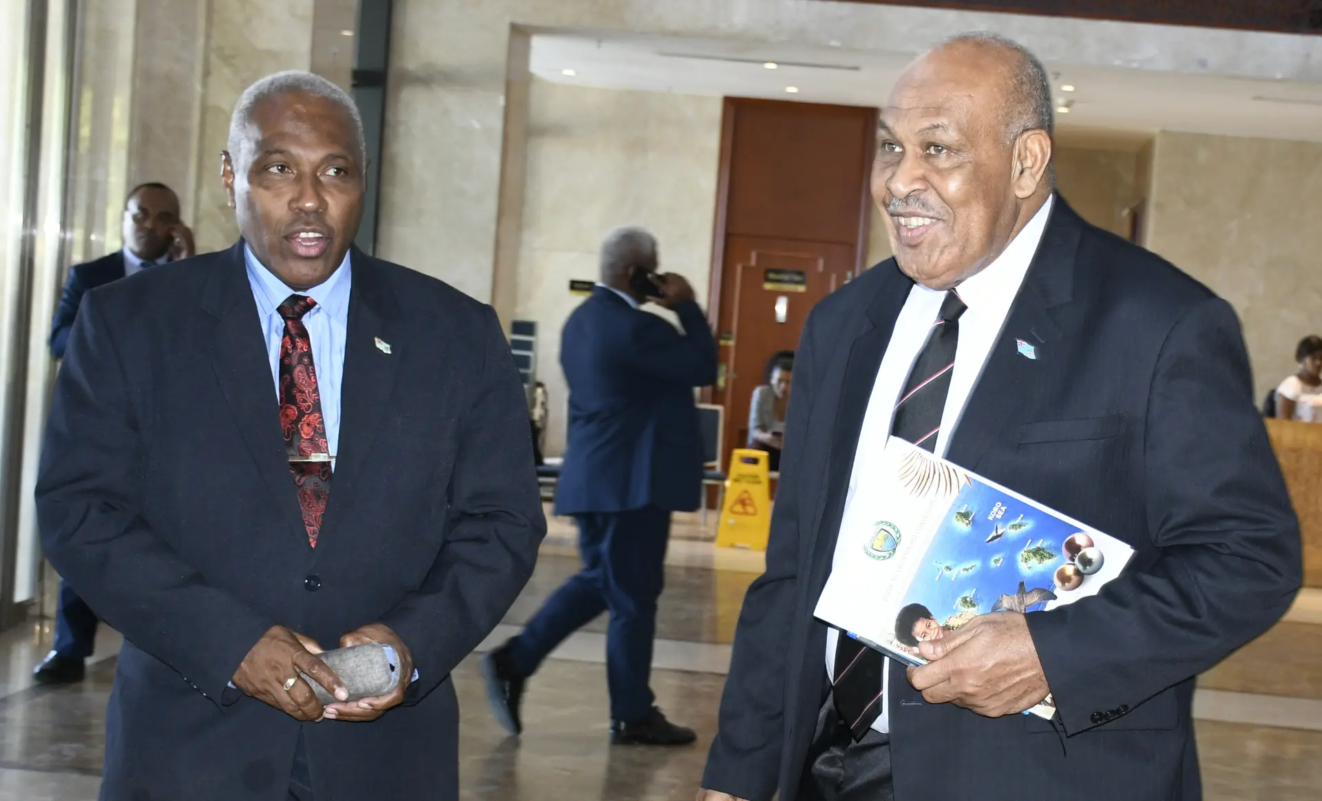 Minister for Justive Siromi Turaaga and Minister for Itaukei Affairs Iferemi Vasu during  Lomaiviti Provincial Council annual conference on May 27, 2026. 