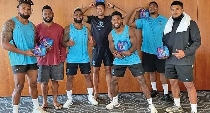 Vodafone Flying Fijians in Cardiff, Wales. From left:  Waisea Nayacalevu, Vilimoni Botitu, Nikola Matawalu, Ben Volavola, Frank Lomani, Eroni Mawi and  Zuriel Togiatama.  