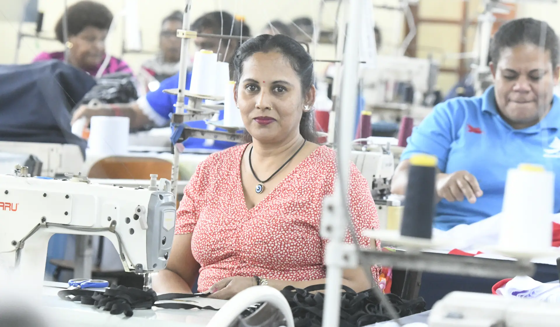 Intimate Apparel Fiji machinist Pritika Nand at work on June 24, 2026.