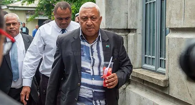 Former Prime Minister, Voreqe Bainimarama outside the Suva’s Magistrate on February 7, 2024. Photo: Leon Lord