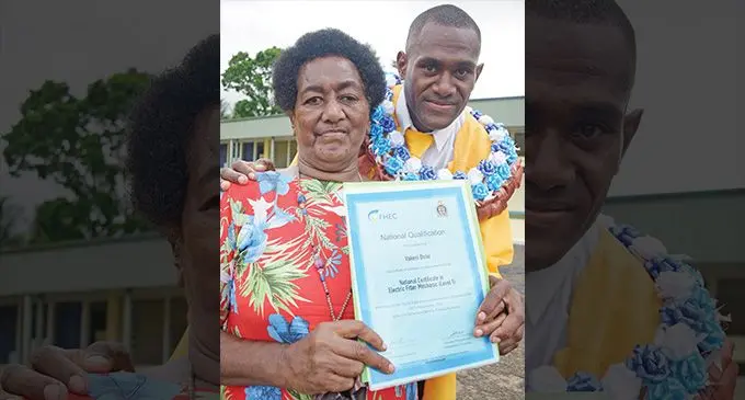 Inmate Vakeni Donu with grandmother Mereoni Likuvecena following his graduation ceremony as 20 inmates graduated from the Nasinu Vocational Training School on December 2, 2022. Photo: Ronald Kumar