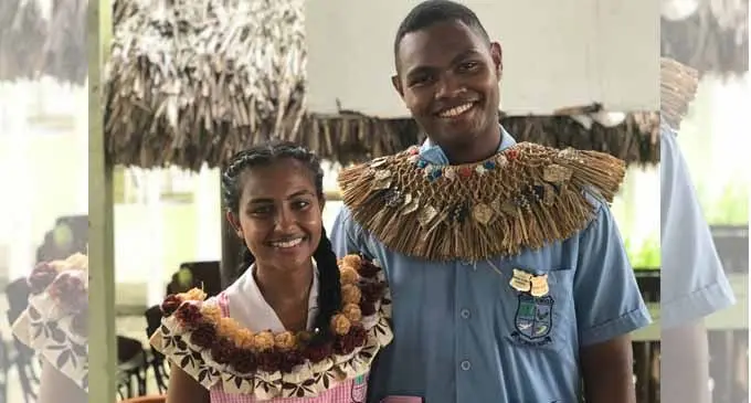 Gospel High School headboy Timoci Ratudradra with headgirl Amisha Maharaj after the induction at the school on February 2, 2018. Photo: Sheldon Chanel