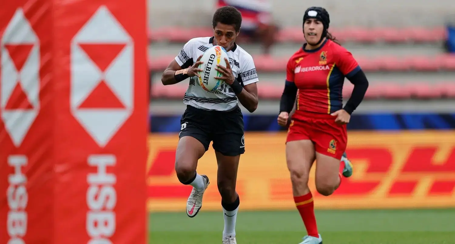 Fiji Airways Fijiana sevens halfback Reapi Ulunisau on her way to score on her three tries against Spain at the Toulouse Sevens in France on May 12, 2023. Photo: World Rugby