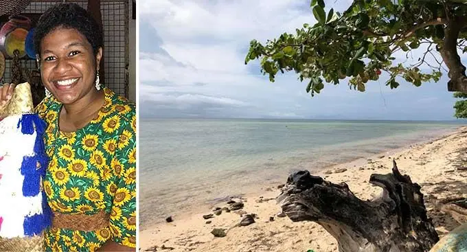 Jacqueline Tareguci (L) and Vatu Village in Udu Point.