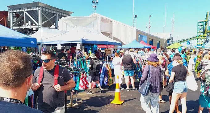 Passengers of the Pacific Explorer visit the handicraft stalls at the Port of Lautoka on August 15,2022. Photos: Salote Qalubau