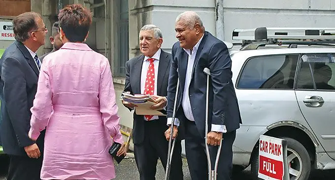 Daniel Kingston Whippy in crutches outside the Suva Courthouse on October 18, 2024. Photo: Beranadeta Nagatalevu
