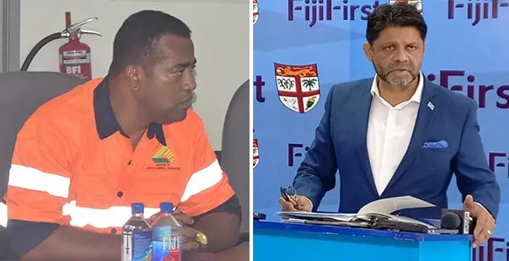 Minister for Lands and Mineral Resources, Filimoni Vosarogo and FijiFirst general secretary, Aiyaz Sayed-Khaiyum.