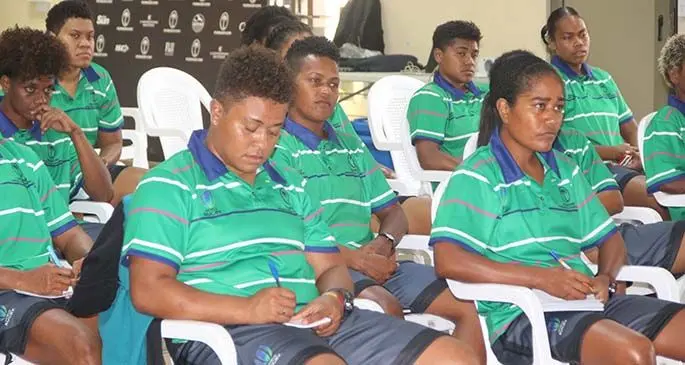 Members of the Fiji Women rugby squad who were inducted at the Wesley Hall in Suva, on July 8, 2020. Photo: FRU Media