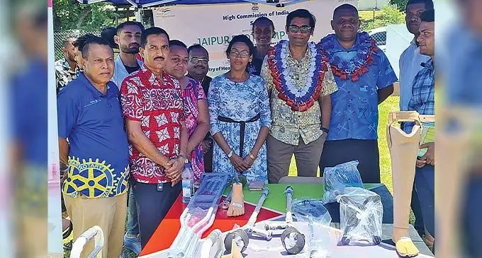 High Commissioner of India to Fiji Palaniswamy Subramanyan Karthigeyan (middle) with the Jaipur Foot Camp and invited guests during the International Day for Persons with Disabilities celebration at Labasa School for Special Education on December 3, 2022.