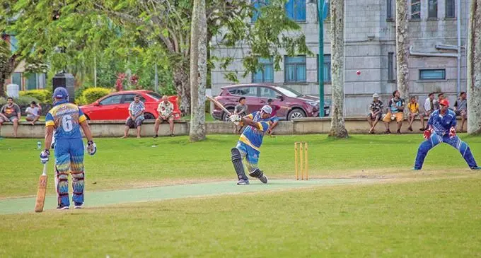 Makutu Seru bats for Suva during the Easter Cricket competition at Suva’s Albert Park on the 2nd April 2021. Photo: Leon Lord