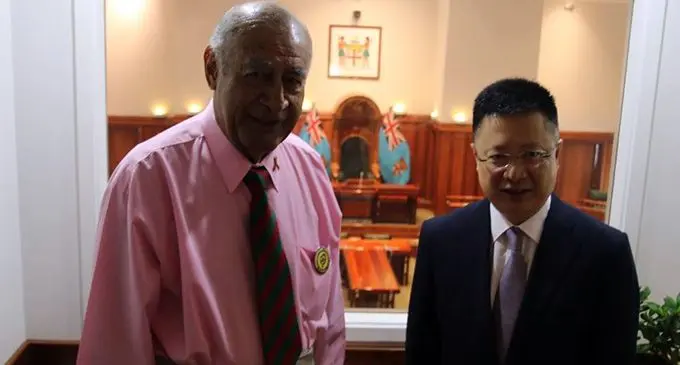 Speaker of Parliament Ratu Epeli Nailatikau and China’s Ambassador to Fiji Qian Bo after the launch on March 8, 2019. Photo: Parliament of Fiji 