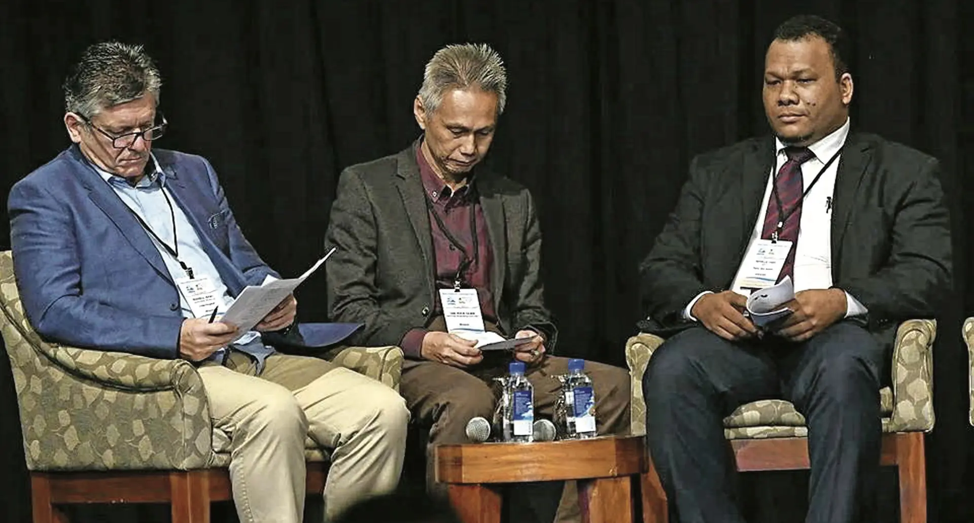 Panellists at the Asia-Pacific Broadcasting Union Pacific Media Partnership conference at the Sheraton Fiji Resort, Denarau, Nadi (from left) Russell Isaac, Managing director Sports Media Services, Tan Hock Guan, Senior Editor, ASIAVISION, and Neville Choi, Head of News, EMTV, PNG.  Photo: DEPTFO News