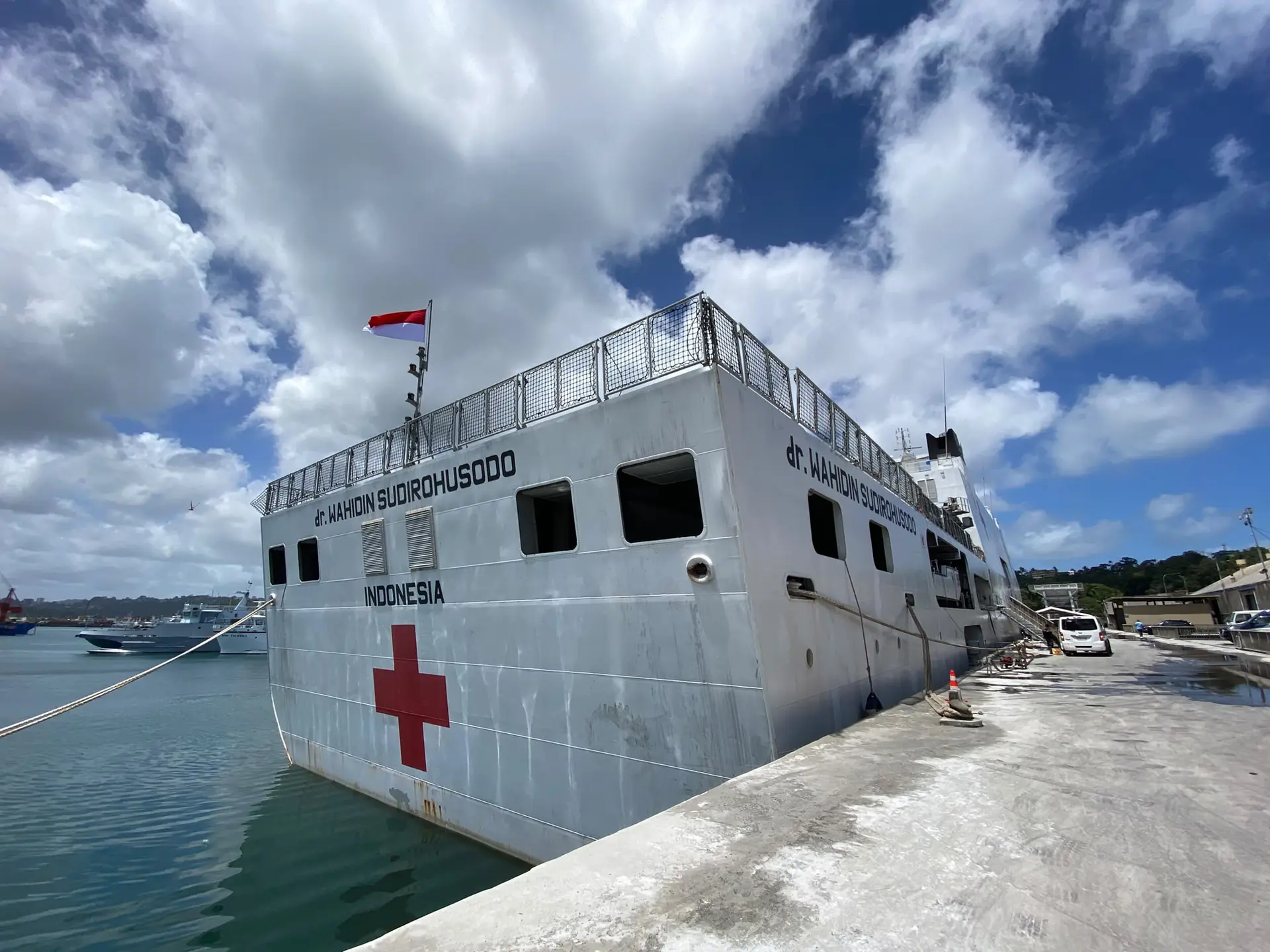 Caption: Indonesian hospital ship KRI dr Wahidin Sudirohusodo-991 at Suva Port on 13 October 2026.