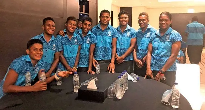 Fijiana sevens players at the JW Marriot Hotel in Dubai on November 23, 2021. From left: Sesenieli Donu, Mereani Rogosau, Lavena Cavuru, Reapi Ulunisau, Vasiti Solikoviti, Rusila Nagasau (captain) Aloesi Nakoci and Laisana Likuceva. Photo: Camari Leba Camaivuna