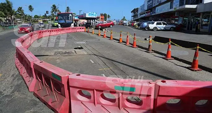 Closed off road at the Nabua bus stop on January 4, 2020. Photo: Kelera Sovasiga