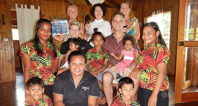 The organisers of the Savusavu Wine Tasting and Art Exhibition with Lomani Au Children’s Home staff and children during the event in Savusavu on May 25, 2019. Photo: Shratika Naidu