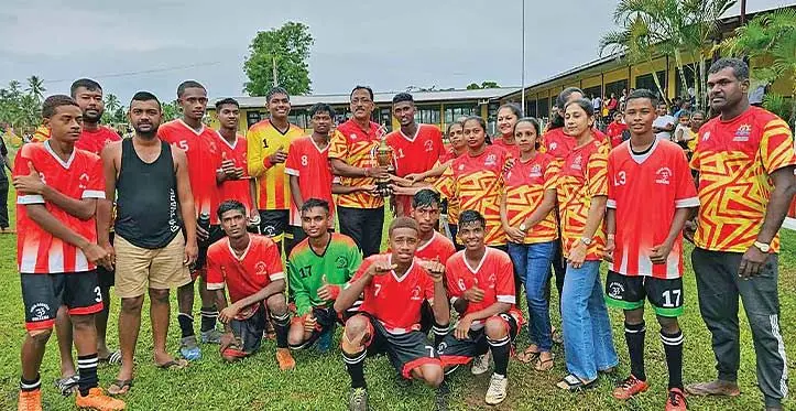 Teachers and players of Tabia Sanatan College after winning the Labasa Zone Two U17 football title. Photo: Supplied