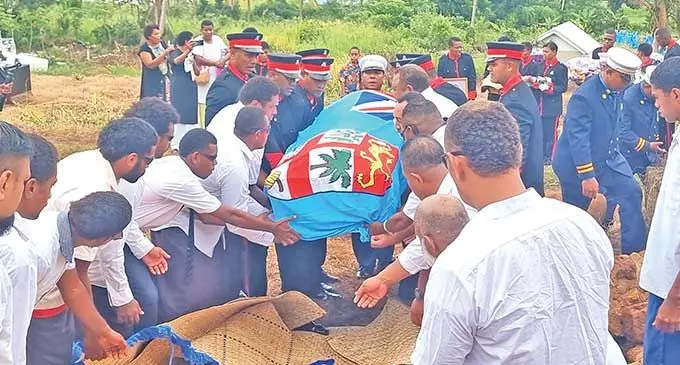 The family and National Fire Authority workmates of the late Flying Fijian hooker, Jale Sassen, at the Tuatua cemetery, Labasa, on March 13, 2024. Photo: Sampras Anand