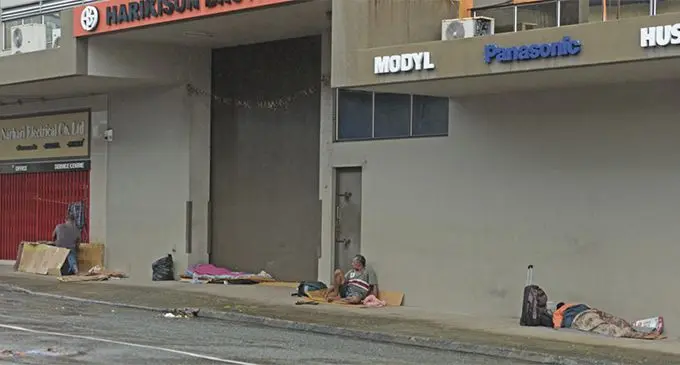 A group of homeless people along High Street in Toorak, Suva, on April 19, 2019 . Photo: Ronald Kumar