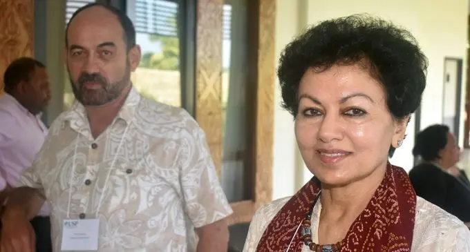 COL president/chief executive officer Professor Asha Kanwar (right) and University of the South Pacific deputy vice chancellor Professor Richard Coll at the Sofitel Fiji Resort and Spa on Denarau in Nadi on February 16, 2018. Photo: Waisea Nasokia