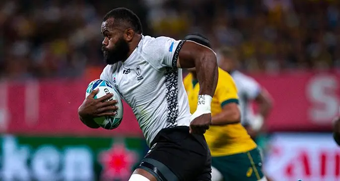 Fiji Airways Flying Fijians loose forward Peceli Yato scored the opening try against the Wallabies in their Rugby World Cup match opener in the Sapporo Dome, Sapporo, Japan, on September 21, 2019. Fiji lost 21-39. Photo: Bruce Southwick/ZoomFiji