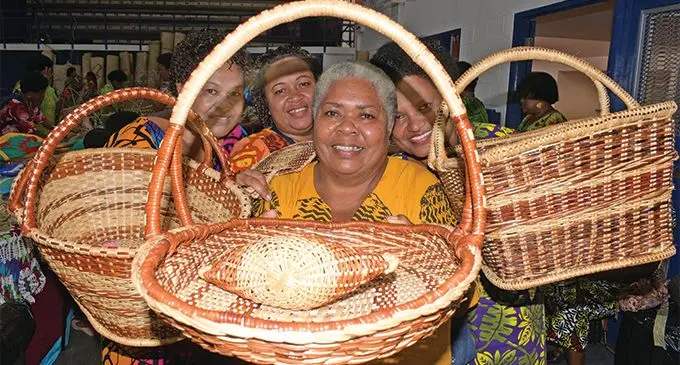 Sera Sekelala 62 (third from left) with her three daughters, Vani Vunilagi, Nemai Samanono and Luisa Vakavou of Lekutulevu Village, Vaturova, Cakaudrove, with some of the items they are putting on sale for 2019 Fiji National Women’s Expo on June 11, 2019. Photo: Ronald Kumar