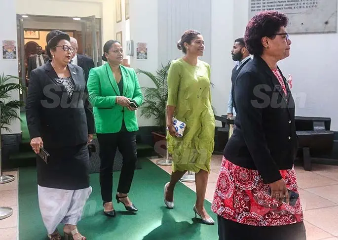 Assistant Minister for Women, Children and Poverty Alleviation, Veena Bhatnagar, Minister for Local Government, Housing and Community Development Premila Kumar, Opposition member Lynda Tabuya and Salote Radroro. Photo: Kelera Sovasiga