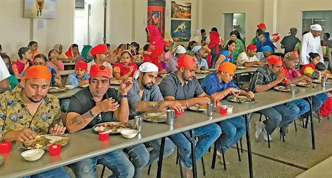 As part of Vaisakhi celebrations, attendees were served lunch at the Samabula Sikh Temple on April 14, 2019. Photo: Neelam Prasad