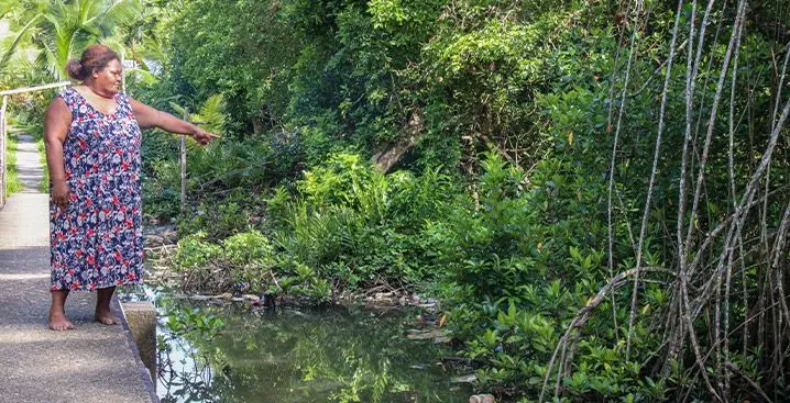 Sainimili Suvewa pointing at the spot where she found the Newborn baby near the bridge that leads to Nadawa Settlement. Photo: Viliame Tawanakoro