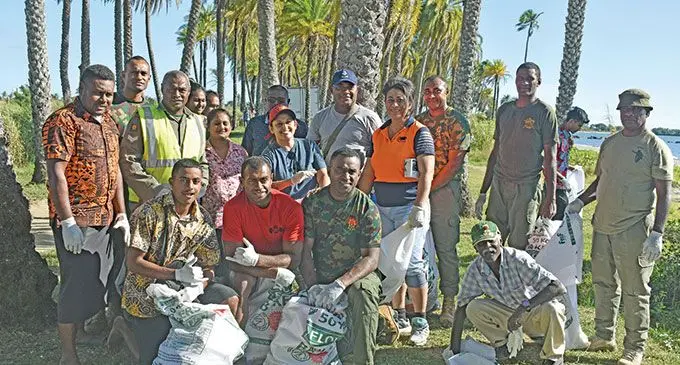 Members from the Fiji Police Force, Republic of Fiji Military Forces, Republic of Fiji Navy, Biosecurity Authority of Fiji, the Pacific Flying School, Air Terminal Services Limited, Nadi Town Council and workers from the nearby hotels and resorts were part of the Wailoaloa Beach cleanup campaign in Nadi on June 8, 2022.  Photo: Nicolette Chambers