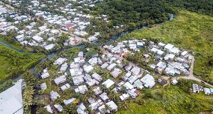 An aerial photo shows the number of illegal structures in the Wailea informal settlement in Suva on January 7, 2021. Photo: Leon Lord