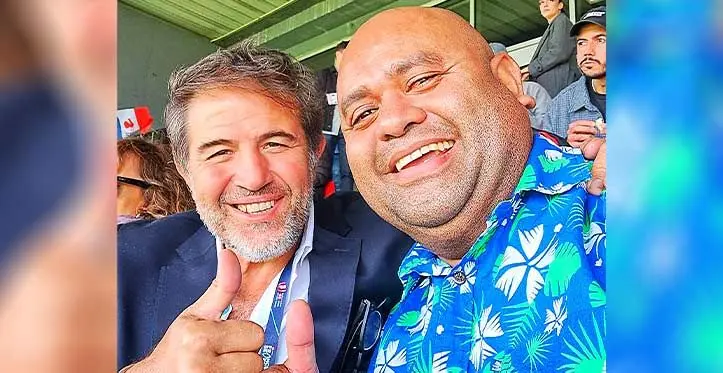 FRU Administrator Mr. Simione Valenitabua on the right with Dr. Serge Simon, Vice President of the FFR.