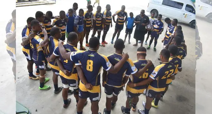Tuva Highlanders and Nadroga head coach Esala Nauga with his players before their Super 8 opener against Sigatoka Bulls at Lawaqa Park, Sigatoka on March 3, 2018. Photo: Waisena Nasokia