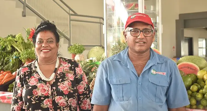 Director of Farmboy Kamlesh Prasad with wife, Angee Prasad, at the new Namaka Market. Photo: Mereleki Nai