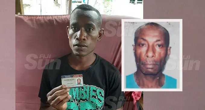 Nasoni Mara holding a FNPF ID of the late Lepani Cava. INSET: The late Lepani Cava. Photos: Shreeya Verma