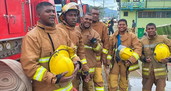 Mohammed Waseem (First from Right), with some of his crew members who managed to contain the fire in Labasa on August 29, 2023. Photo: Jone Salusalu