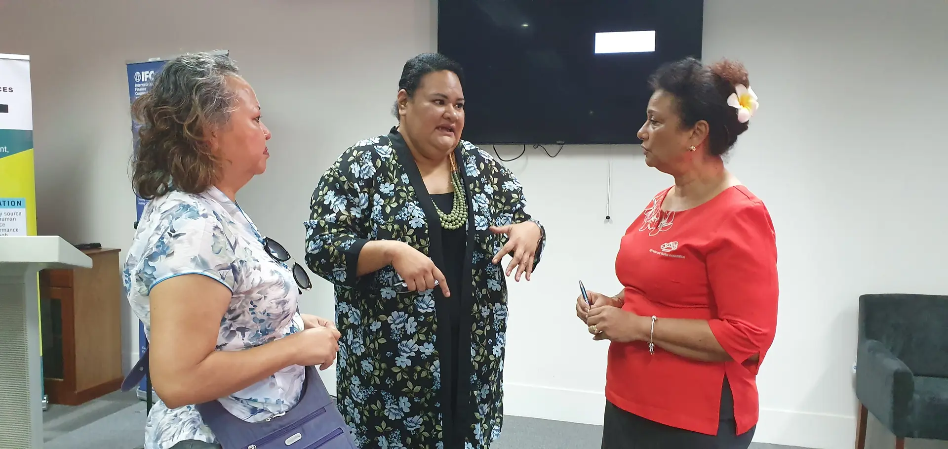 From left: Leadership Fiji's Sharyne Fong, International Finance Corporation project co-ordinator gender programme-Fiji Lilika Fusimalohi and Fiji Hotel and Tourism Association chief executive officer Fantasha Lockington on January 22, 2020. Photo: International Finance Corporation