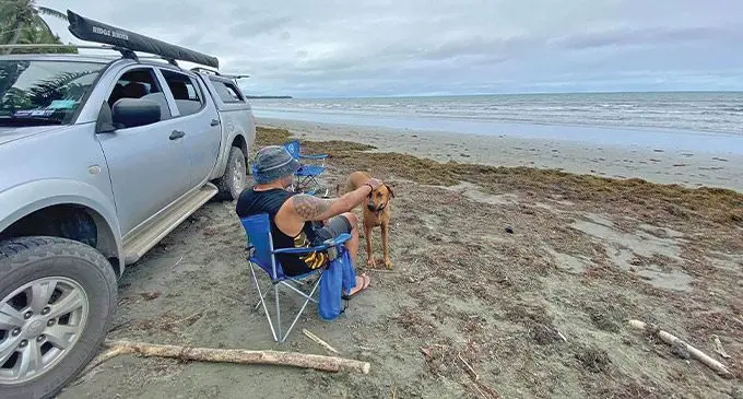 Andhy Blake takes a break on Kiuva Beach, Tailevu.