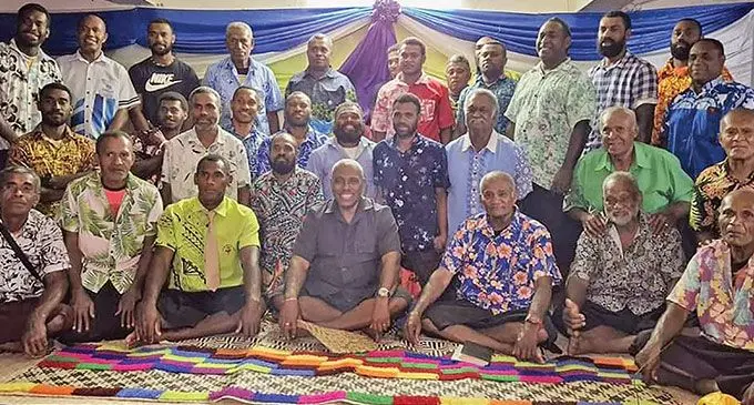 Minister for Justice Siromi Turaga (seated front, fourth from left), with officials and villagers of Nabuna in Koro on September 11, 2024. Photo: Wati Talebula-Nuku