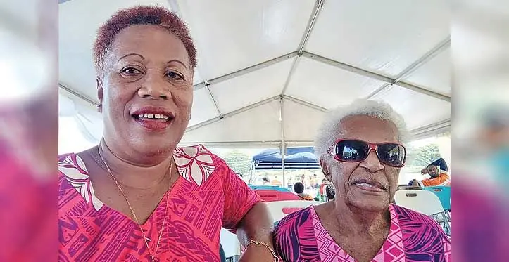 Lavenia Foiakau and her mother Ateca Foiakau during the Yaqara Bridge commissioning.