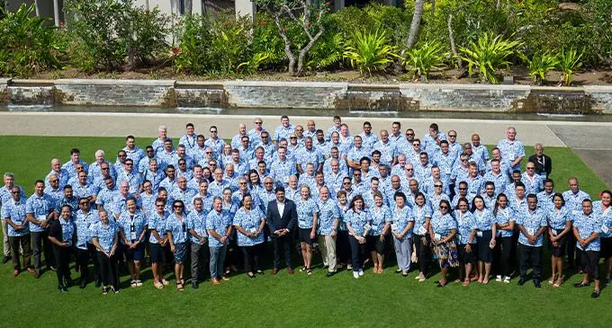 Centre: Attorney General and Minister of Economy Aiyaz Sayed-Khaiyum with delegates and guests at the Fiji Australia Business Council and Australia Fiji Business Council joint forum at International Fiji Golf Resort and Spa,  Natadola, on September 3, 2022. Photo: FABC