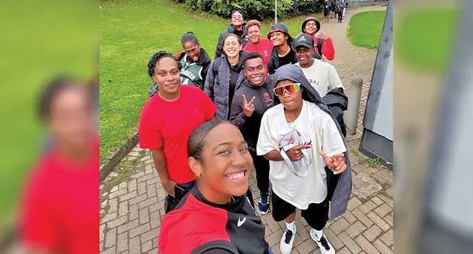 Fijiana XVs winger Kolora Lomani with her team-mates in Edinburgh, Scotland, on September 12, 2024. 