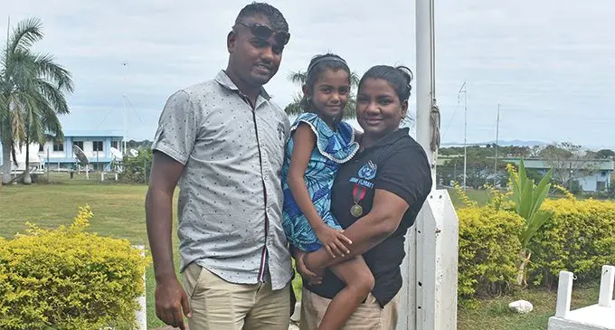 Ravi Kumar, Cynthia Kumar (daughter), Karishma Naidu Kumar at Delta Coy in Nadi on August 6, 2019. Photo: Mereleki Nai