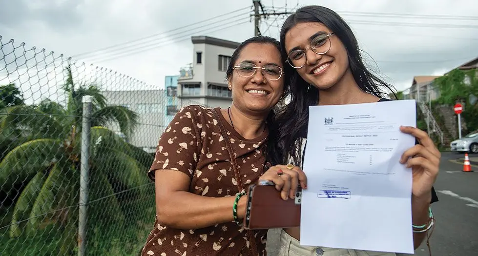 Nidhi Khatri (right), with proud mother Rima after receiving her Fiji Year 12 Certificate Examination result . Photo: Leon Lord