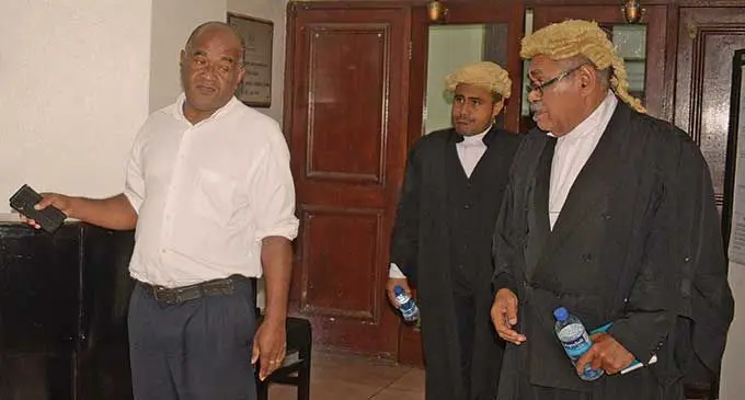 Lawyer and Opposition Member of Parliament Niko Nawaikula (left) with lawyers Vukicanavanua Rokodreu and Sevuloni Valenitabua outside the High Court on April 5, 2022.  Photo: Ronald Kumar