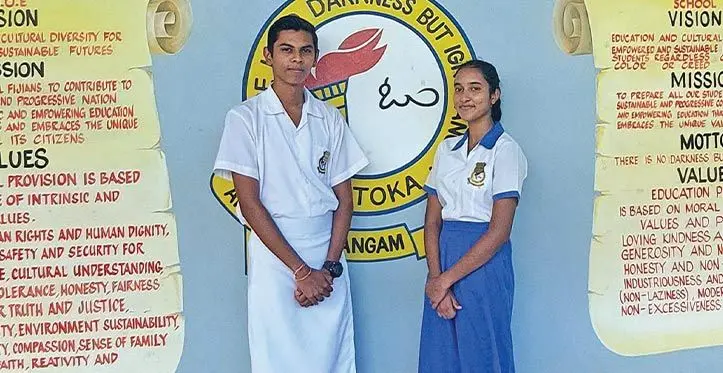 Lautoka Andhra Sangam College head boy Shivneel Nand and head girl Shazlin Nisha. Photo: Salote Qalubau