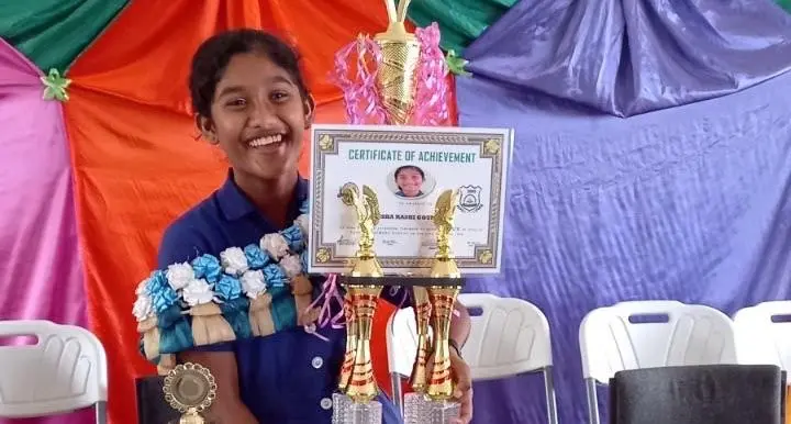 South Taveuni Primary School dux Risha Goundar with her awards at the school’s annual prizegiving award on December 10, 2020.