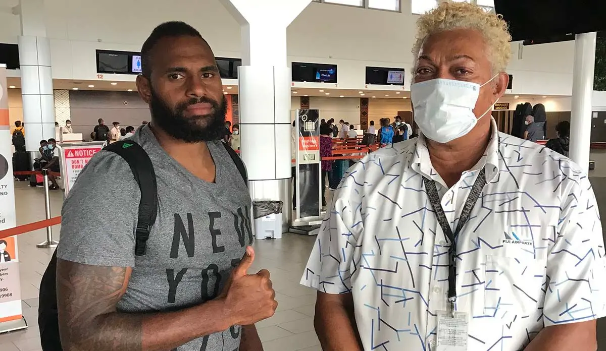 Olympian and Flying Fijians loose forward Semi Kunatani (left) was among passengers who had to disembark from an Air New Zealand flight at Nadi International Airport yesterday.