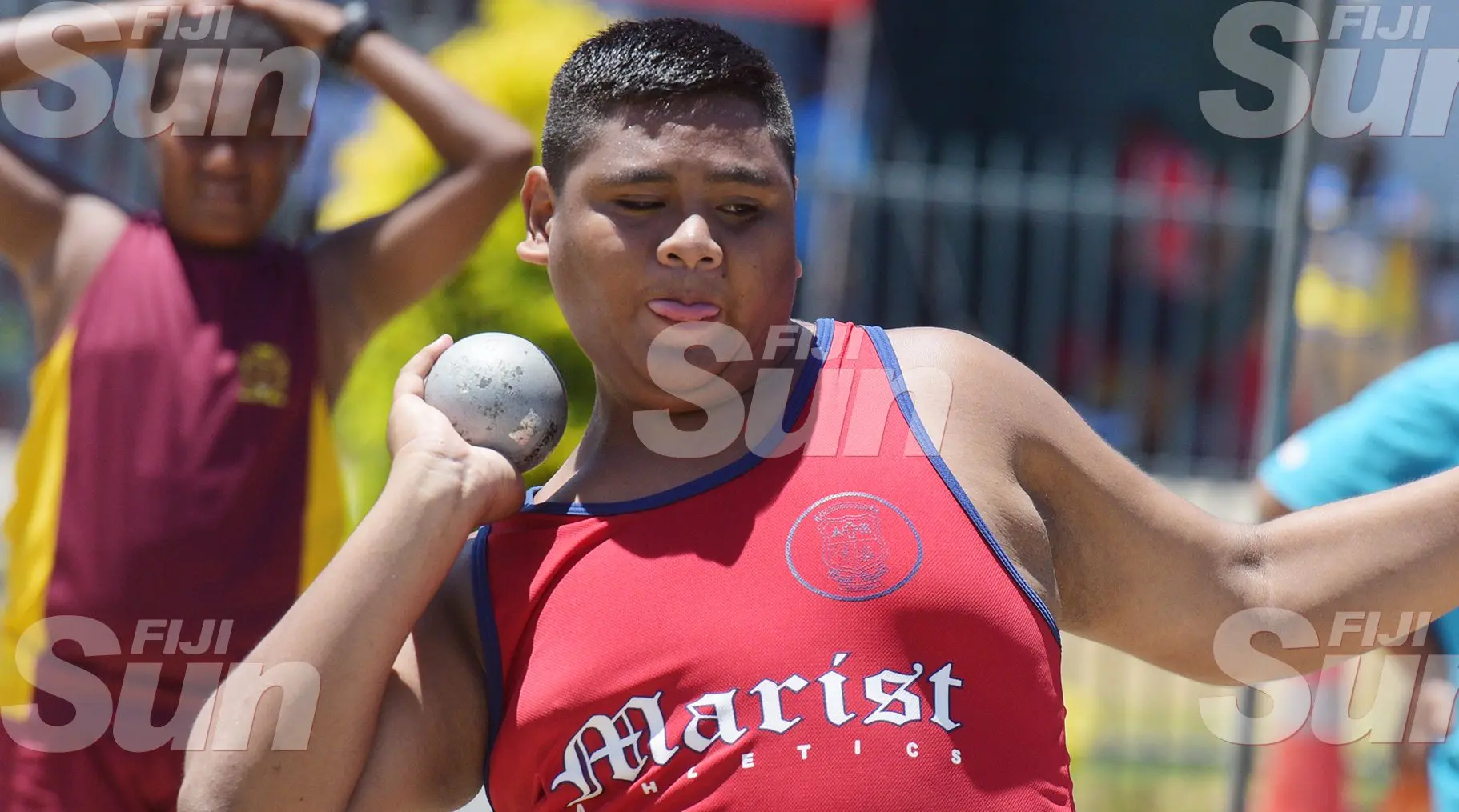 Jed Albert of Marist High during sub-junior boys shot put at ANZ Stadium on March 4, 2020. Photo: Ronald Kumar.